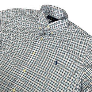Ralph Lauren Men’s L Pink & Blue Check Short Sleeve Preppy Button Down Blue Pony